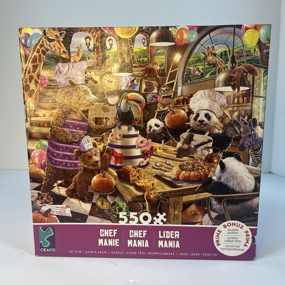 ceaco Other - Ceaco 550 Piece Jigsaw Puzzle Chef Mania Panda‎ Brown Bears Cooking in Kitchen